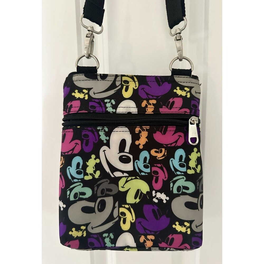 Disney Parks Crossbody Bag Purse Mickey Colorful Pop Art 5 Pocket Excellent Cond